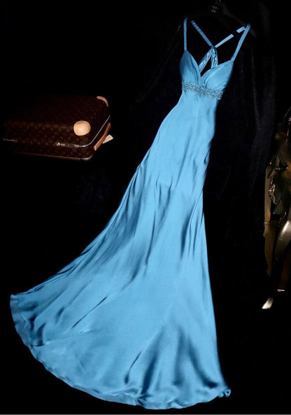 Blue Sweetheart Neck Bodycon Dress Satin Backless Prom Dress Formal Evening Dress HZ1024
