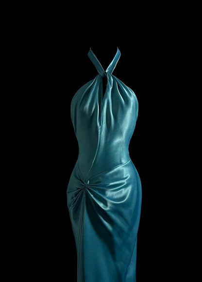 Beautiful Blue Halter Mermaid Backless Long Prom Dress Gorgeous Formal Evening Dress ED01905