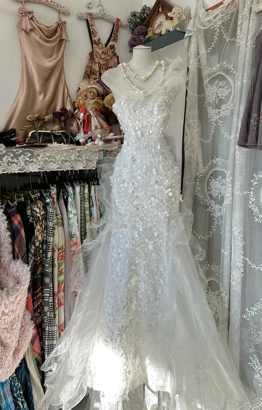 Gentle Water Gloss Mermaid Sequin Applique Long Prom Dress Gorgeous One Shoulder Wedding Evening Dress HZ1024
