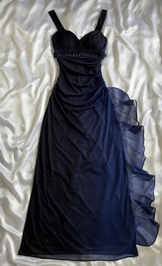 Vintage Gradient Navy Blue__ Sweetheart Prom Dress - Romantic Glitter__hiffon Ruffled Party Dress for Birthday&Graduation&Quinceanera ED01911