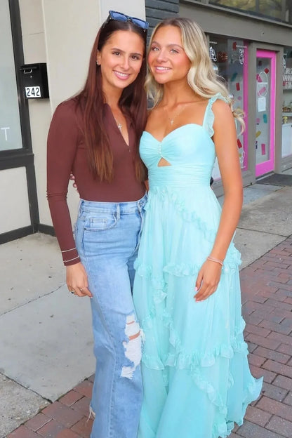 _©µEnchanted Blue Sweetheart A-Line Prom Dress & Wedding Dress__- Elegant Chiffon Ruffled Birthday Party Dress ED01912