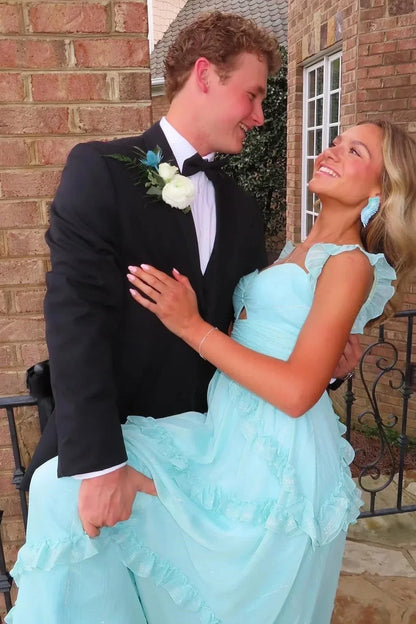 Blue Sweetheart A-Line Prom Dress & Wedding Dress??- Elegant Chiffon Ruffled Birthday Party Dress HZ1024