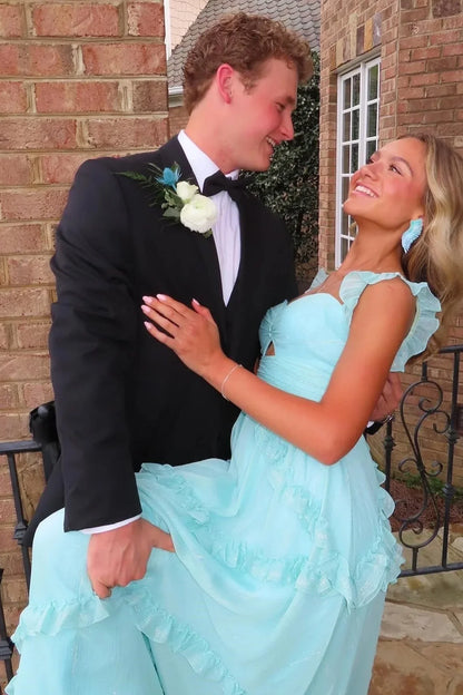_©µEnchanted Blue Sweetheart A-Line Prom Dress & Wedding Dress__- Elegant Chiffon Ruffled Birthday Party Dress ED01912