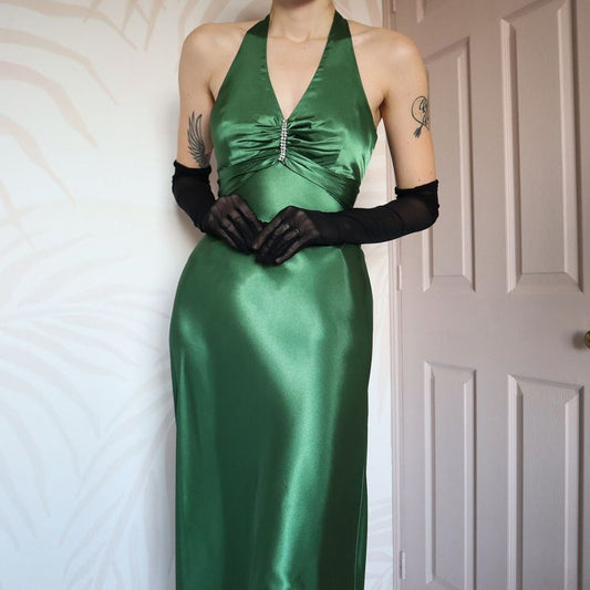 **__Vintage Forest Green Backless Ball Gown - Glam Sparkling Beads & Satin for Prom,__ Galas& Parties** ED01915