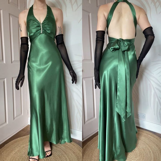**__Vintage Forest Green Backless Ball Gown - Glam Sparkling Beads & Satin for Prom,__ Galas& Parties** ED01915