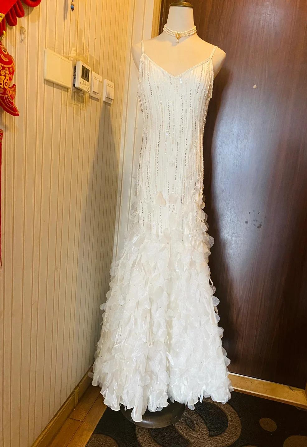 _ Retro Glam Mermaid Gown _ Sparkling __Beaded,Sequins White Chiffon Prom Dress for Formal Events & Weddings**ED01917