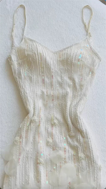 _ Retro Glam Mermaid Gown _ Sparkling __Beaded,Sequins White Chiffon Prom Dress for Formal Events & Weddings**ED01917