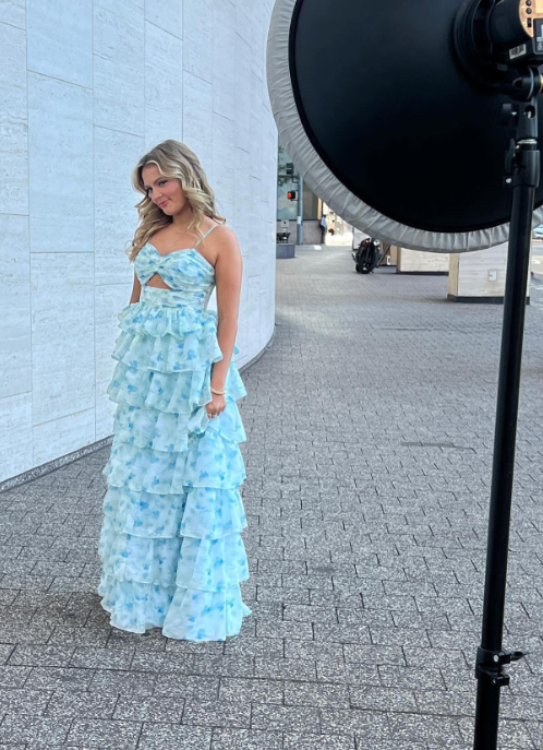 __ Enchanted Blue A-Line Evening Gown _ Sweet Floral Layered Prom Dress for Special Occasion _ED01918