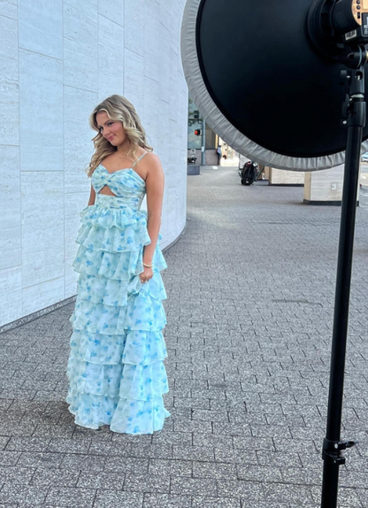 __ Enchanted Blue A-Line Evening Gown _ Sweet Floral Layered Prom Dress for Special Occasion _ED01918