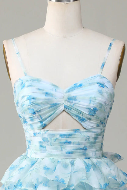 Enchanted Blue A-Line Evening Gown ¨C Sweet Floral Layered Prom Dress for Special Occasion HZ1024