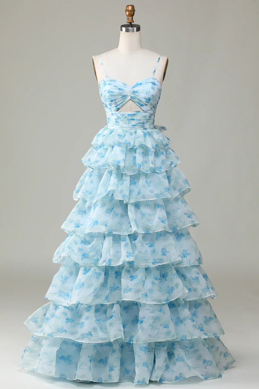 __ Enchanted Blue A-Line Evening Gown _ Sweet Floral Layered Prom Dress for Special Occasion _ED01918