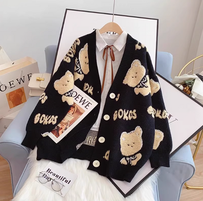 bear cardigan sweater loose knitted cardigan HZ1024