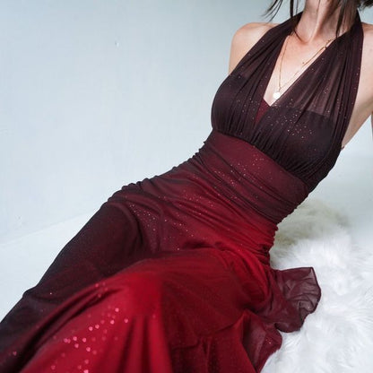 Elegant Green Formal Dresses, V-neck Sheath Glitter Birthday Dresses, Chiffon Retro Backless Party Dresses _ED01921