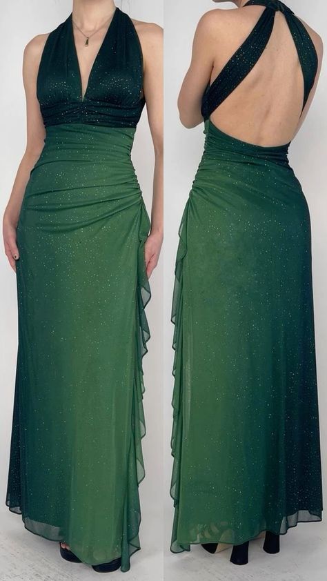 Green Formal Dresses, V-neck Sheath Glitter Birthday Dresses, Chiffon Retro Backless Party Dresses HZ1024
