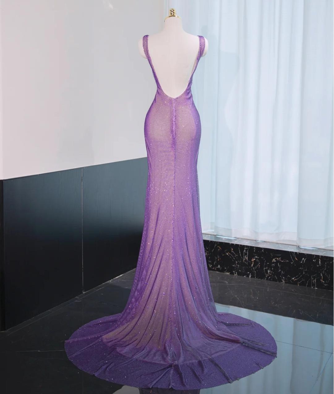 Noble Purple Mermaid Gown - Glitter Rhinestone Tulle Prom Dress for Special Ocassions _ED01926