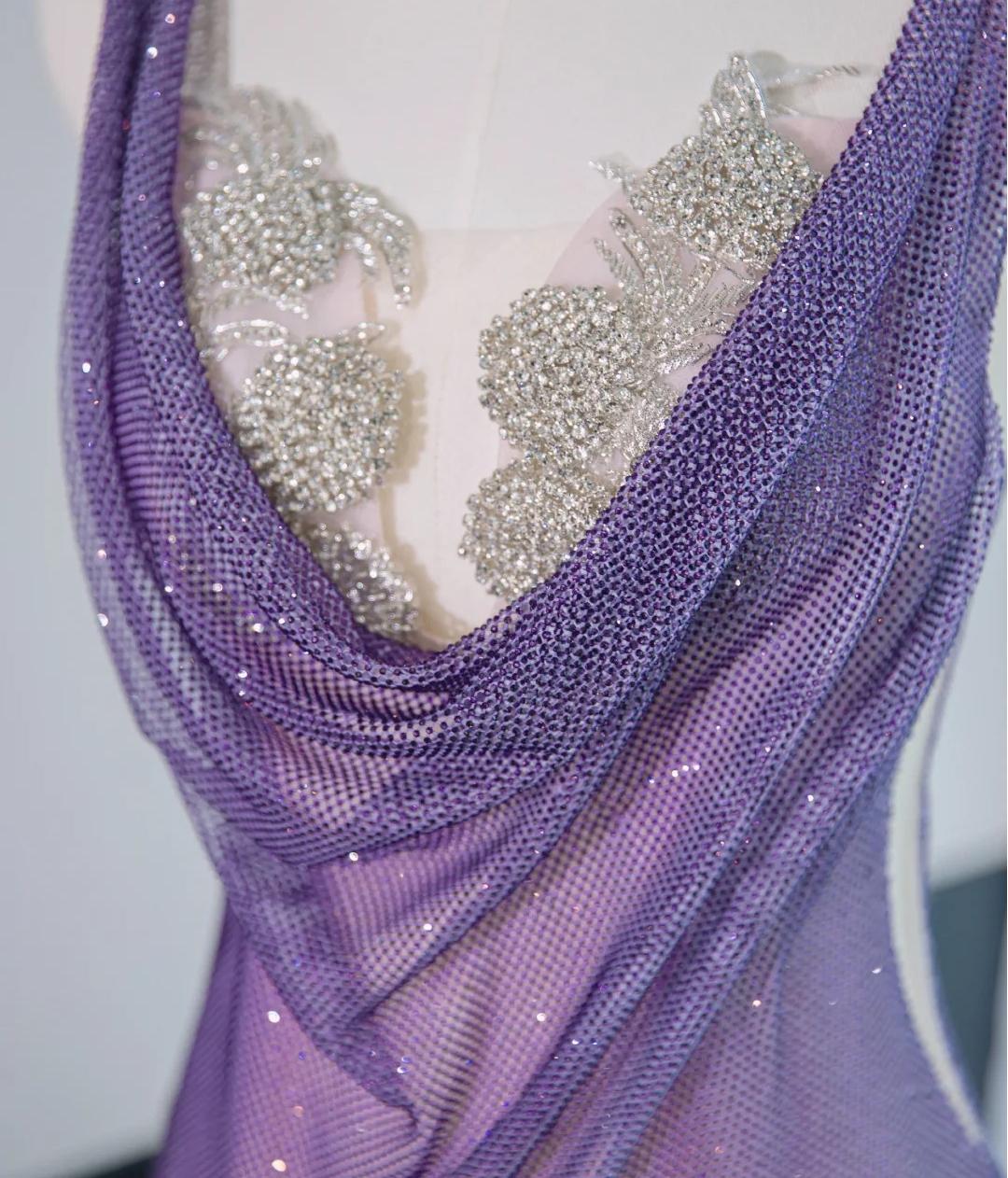 Noble Purple Mermaid Gown - Glitter Rhinestone Tulle Prom Dress for Special Ocassions _ED01926