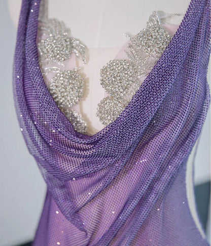Noble Purple Mermaid Gown - Glitter Rhinestone Tulle Prom Dress for Special Ocassions _ED01926