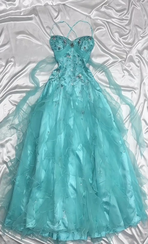 __ 1950s Inspired Baby Princess Blue Prom Dress - Shimmering Sequins Tulle & Satin Ballgown for Formal Events ED01932