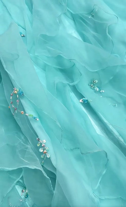 __ 1950s Inspired Baby Princess Blue Prom Dress - Shimmering Sequins Tulle & Satin Ballgown for Formal Events ED01932