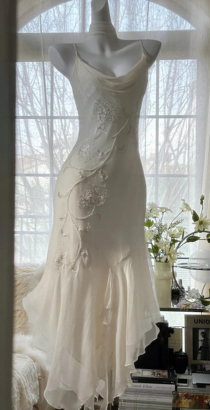 Fairytale White Chiffon Short Prom Dress Vintage Applique Beading Party Dresses HZ1024