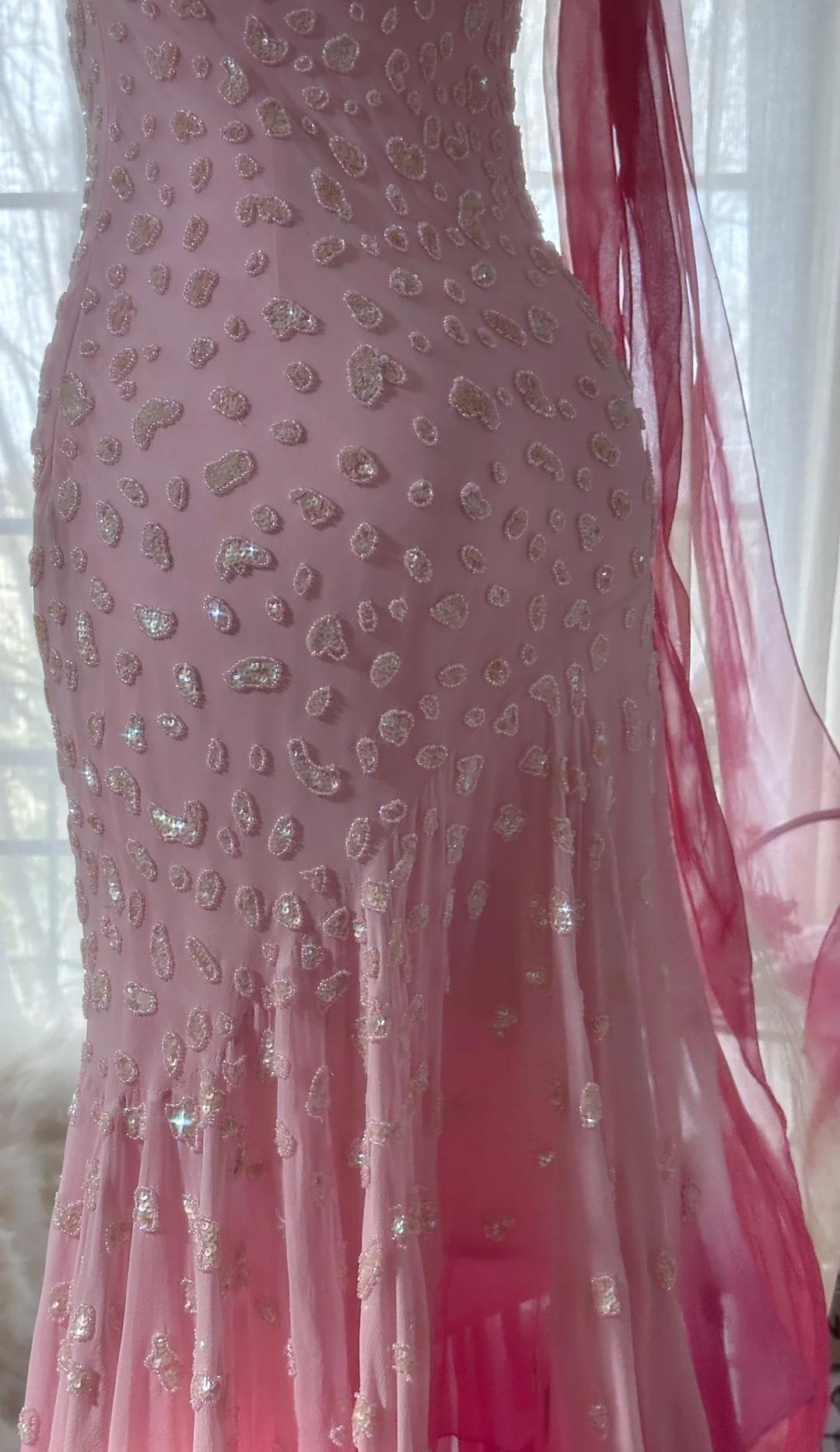 Cinderella Pink A-Line Evening Gown - Iridescent Beaded Tulle with Soft Chiffon Layers for Sweet 16 HZ1024