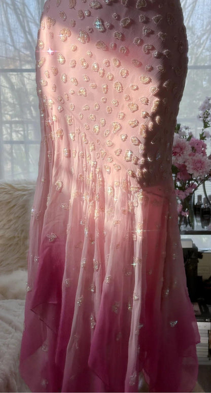 Cinderella Pink A-Line Evening Gown - Iridescent Beaded Tulle with Soft Chiffon Layers for Sweet 16 HZ1024