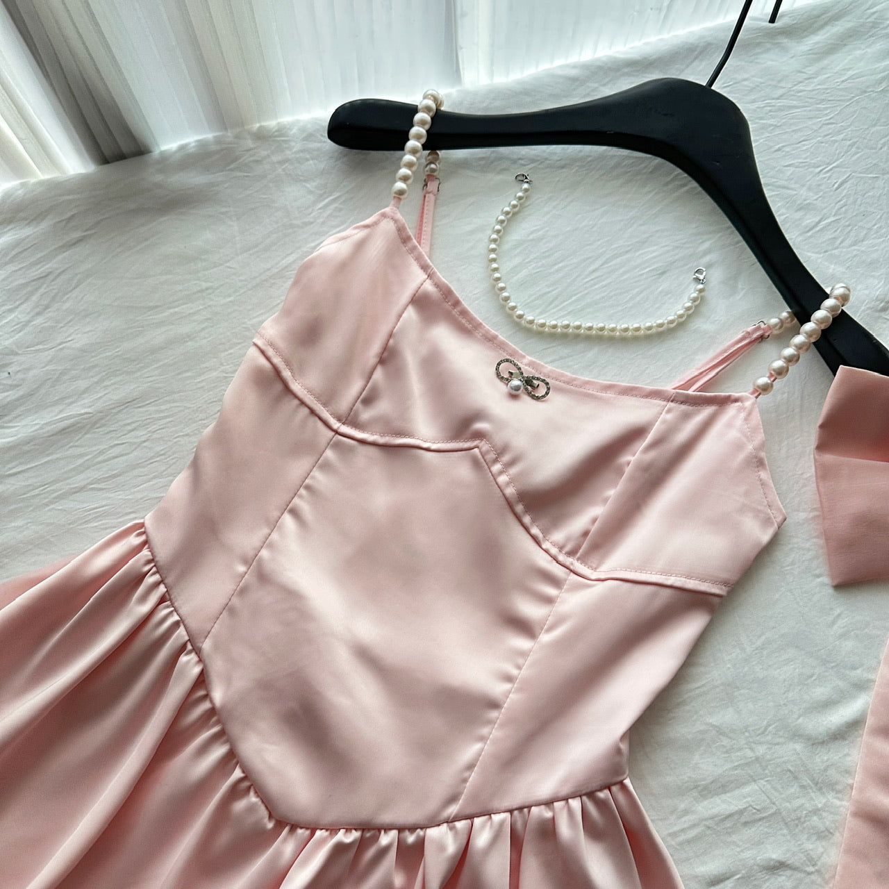 Fairytale_©· Spring Pool Party Dress Pink Satin A-Line Short Prom Dress for Birthday &Homecoming  ED01937