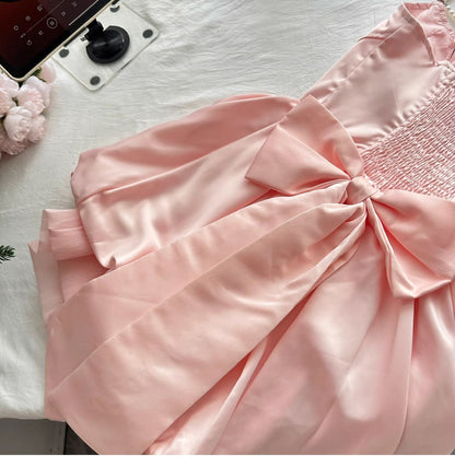 Fairytale_©· Spring Pool Party Dress Pink Satin A-Line Short Prom Dress for Birthday &Homecoming  ED01937
