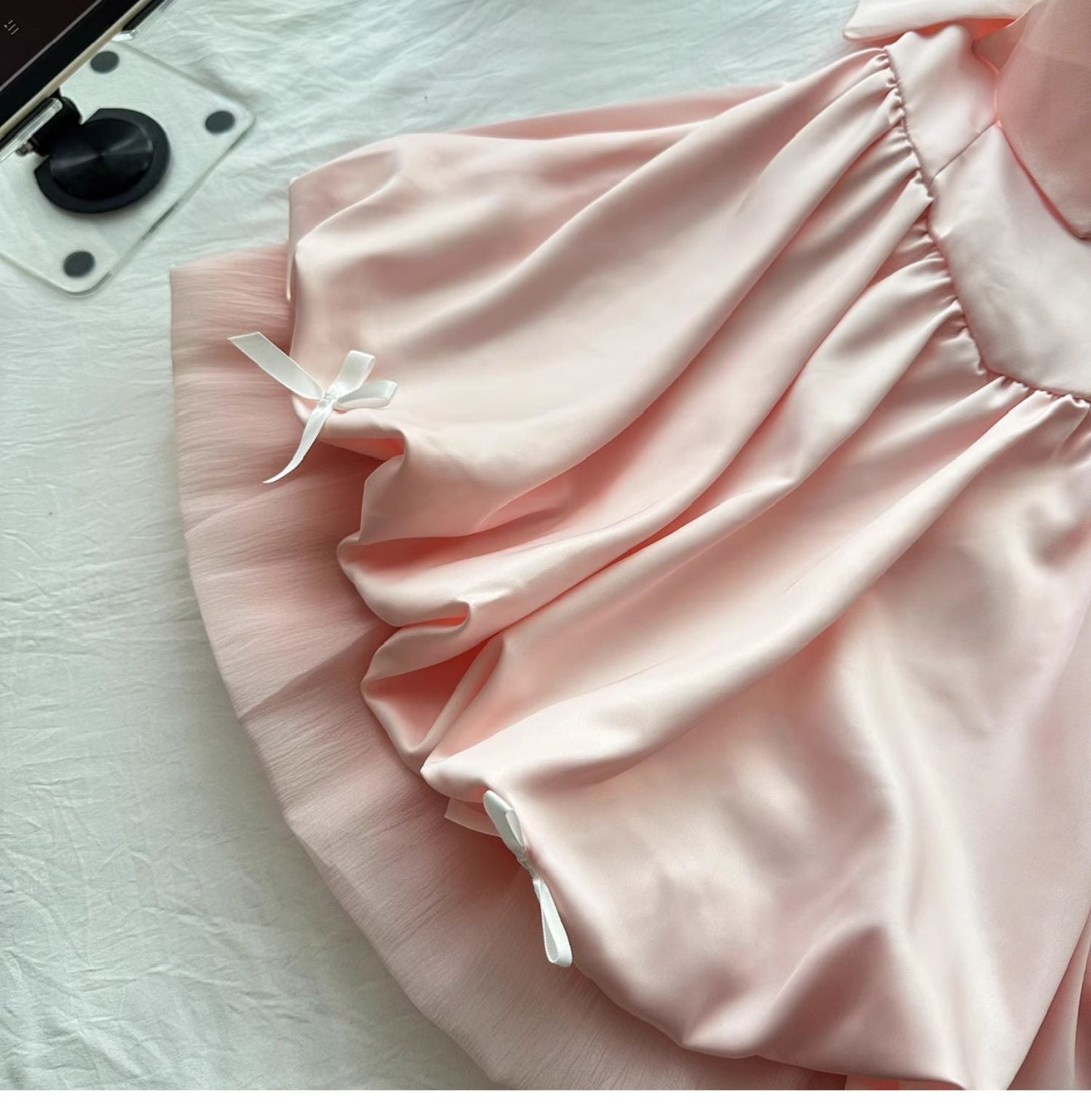 Fairytale_©· Spring Pool Party Dress Pink Satin A-Line Short Prom Dress for Birthday &Homecoming  ED01937