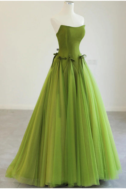 ??Fairytale Tulle Ball Dress for Wedding & Birthday - Strapless A-line Evening Dress HZ1024