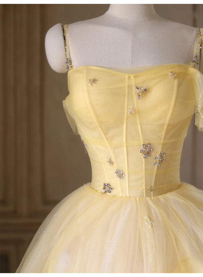 Sweet Yellow Princess Tulle Prom Dress __A-Line Shinny Beaded Evening Gown for Graduation & Quinceanera & Birthday ED01940