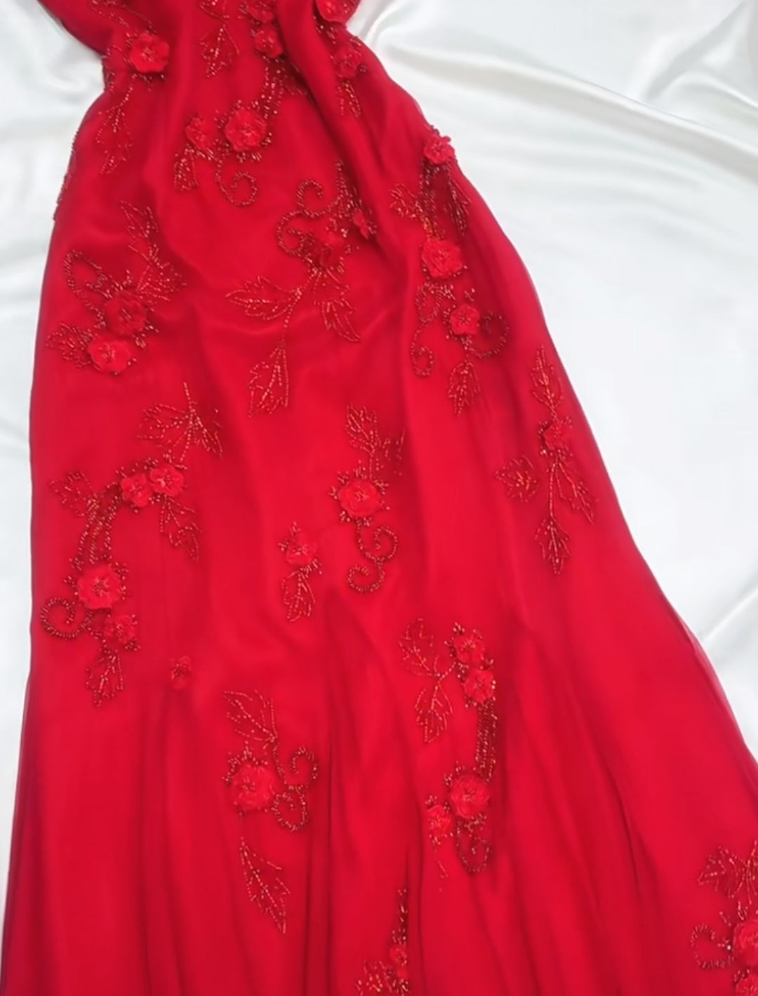 Retro Fairytale Red  Chiffon Prom Dress for Party&Birthday Glitter Beaded Applique Evening Gown  ED01954