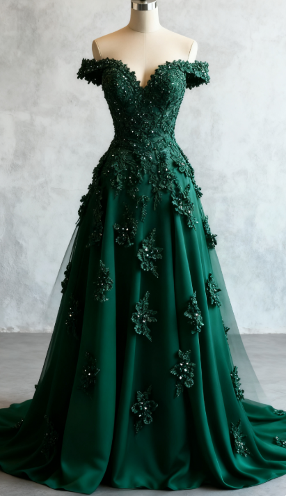 Red A-line Off-the-shoulder Tulle Beaded Long Prom Dress Formal Applique Evening Dress HZ1024