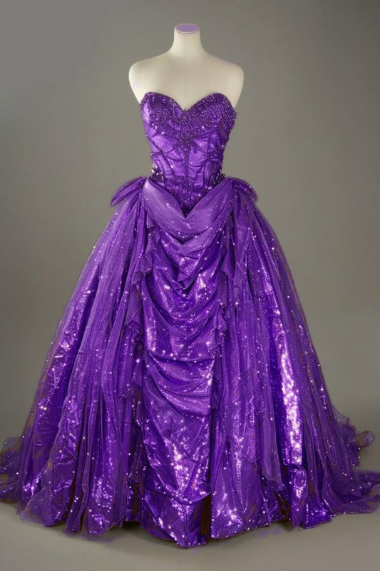 Blue Sweetheart Glitter Beaded Tulle Ball Gowns Formal Evening Gowns HZ1024