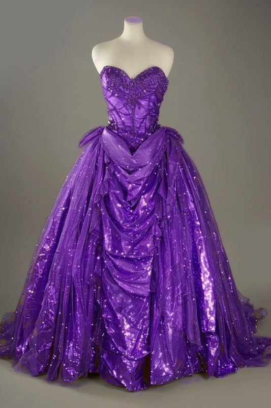 Classic Blue Sweetheart Glitter Beaded Tulle Ball Gowns Formal Evening Gowns EP01983