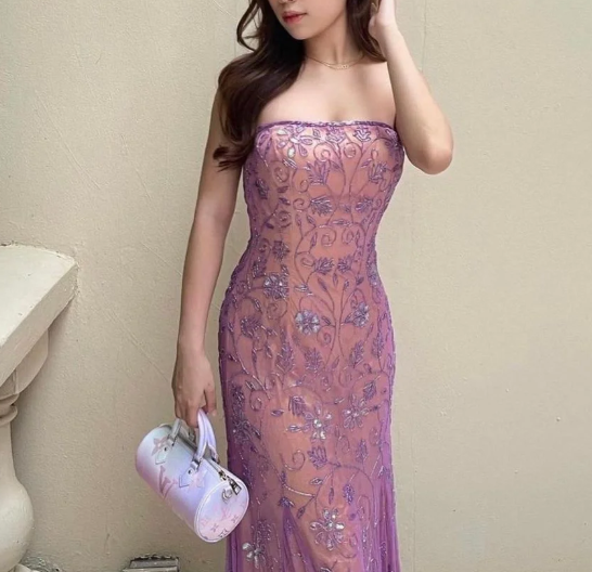 Vintage-Inspired Purple Chiffon Mermaid  Prom Dresses Elegant Beaded Sleeveless  Party Dresses ED01988