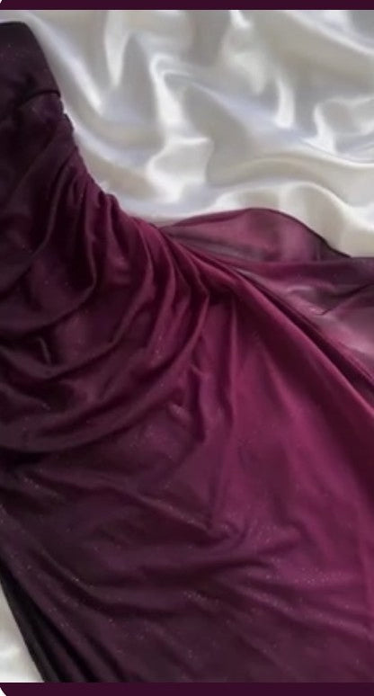 Vintage Grape One Shoulder Shiny Chiffon Sheath Elegant Party Dress with Ruffles ED01994