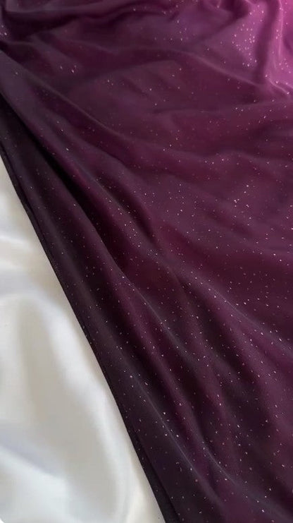 Vintage Grape One Shoulder Shiny Chiffon Sheath Elegant Party Dress with Ruffles ED01994