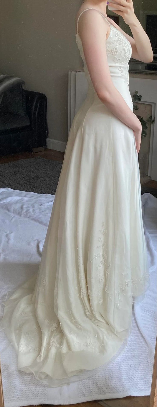 Apricot Spaghetti Straps Chiffon Empire Dress Shiny Beaded Long Simple Formal Evening Dress HZ1024