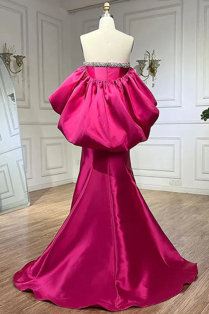 Fuchsia Sweetheart Mermaid Satin Long Prom Dress Simple Formal Evening Dress HZ1024