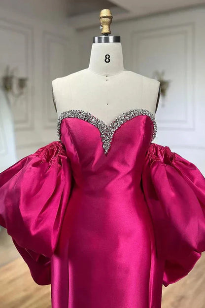Fuchsia Sweetheart Mermaid Satin Long Prom Dress Simple Formal Evening Dress HZ1024