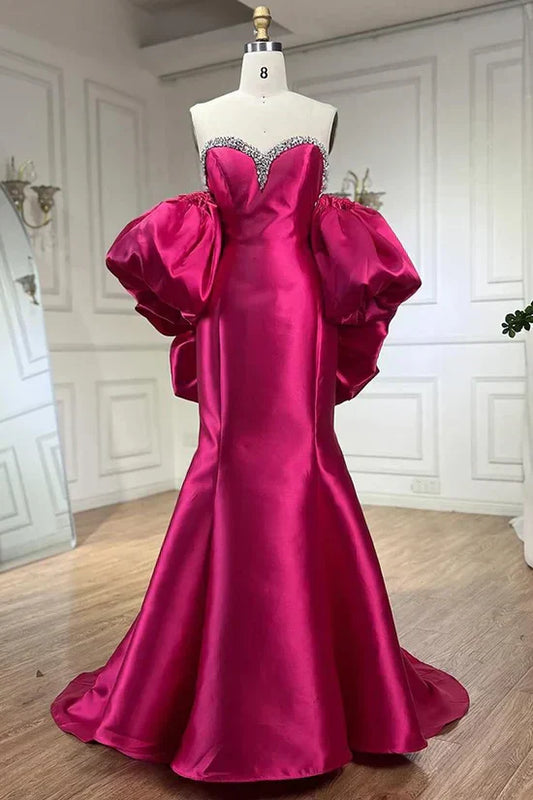 Fuchsia Sweetheart Mermaid Satin Long Prom Dress Simple Formal Evening Dress HZ1024