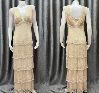 Pearl White V-neck Chiffon Beaded Evening Dresses Simple Wedding Guest Dresses with Embroidered Appliques HZ1024