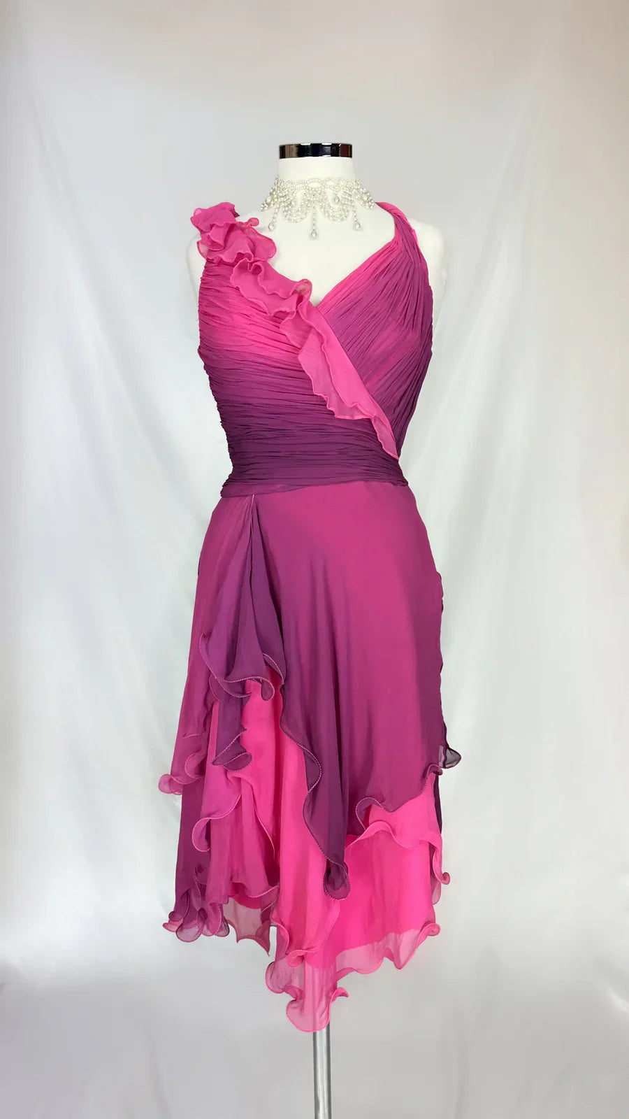 Fairytale Gothic V-neck A-Line Chiffon Party Dress Vintage Gradient Pink Short Prom Dress ED02015