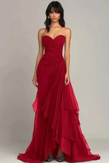 Mermaid Dark Green Sweetheart Tulle Long Prom Dresses Formal Evening Dresses with Rufflest HZ1024