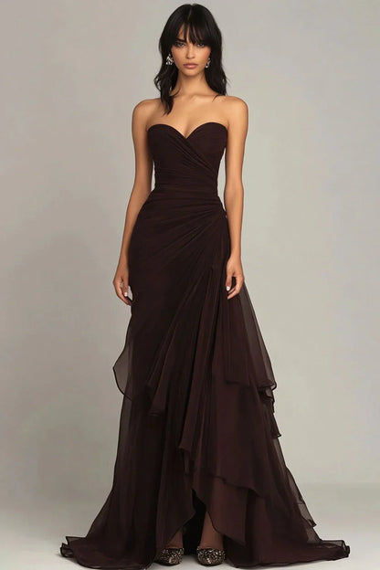Elegant Mermaid Dark Green Sweetheart Tulle Long Prom Dresses Formal Evening Dresses with Rufflest ED02017