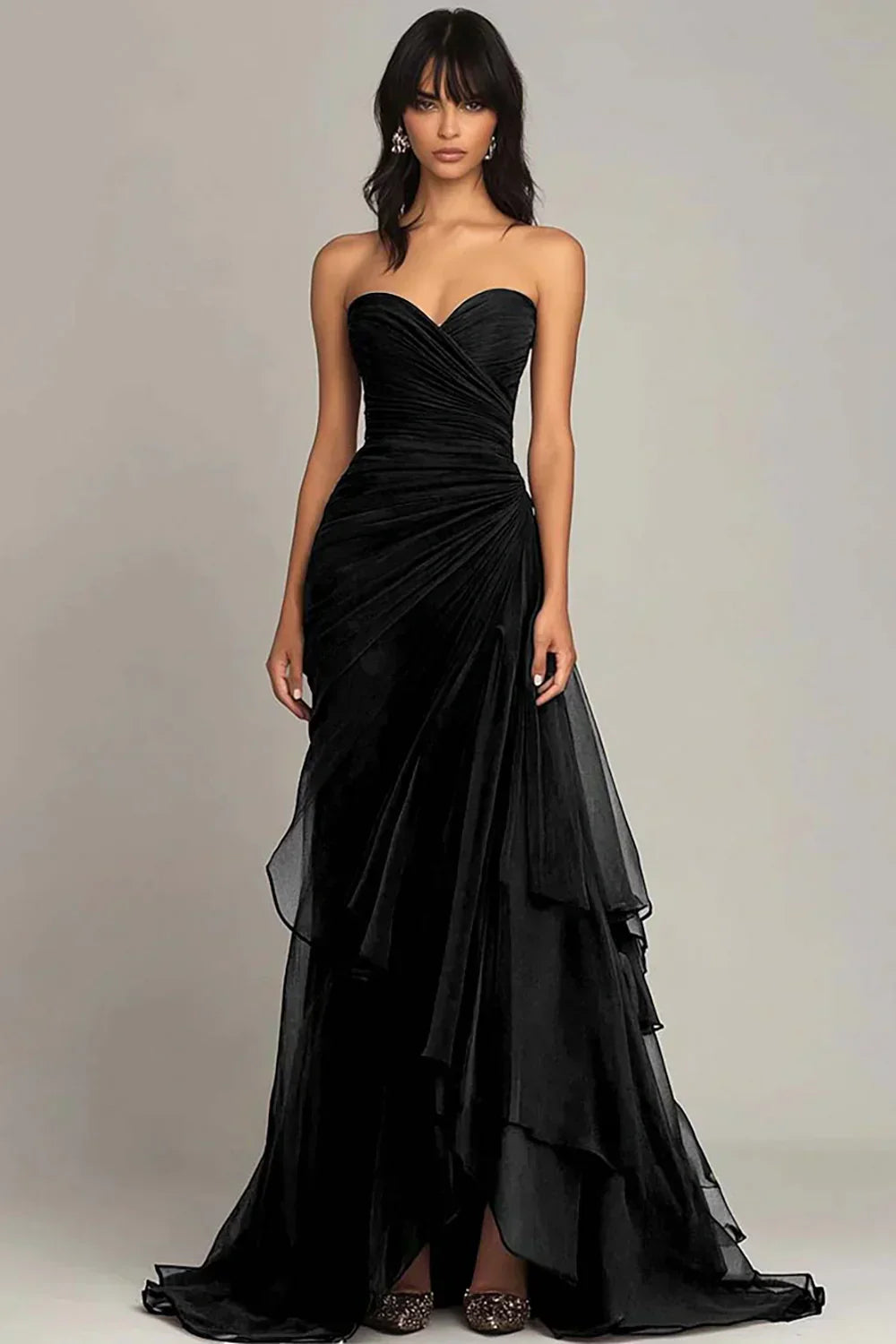 Mermaid Dark Green Sweetheart Tulle Long Prom Dresses Formal Evening Dresses with Rufflest HZ1024