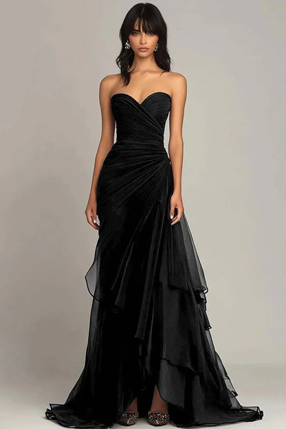 Mermaid Dark Green Sweetheart Tulle Long Prom Dresses Formal Evening Dresses with Rufflest HZ1024