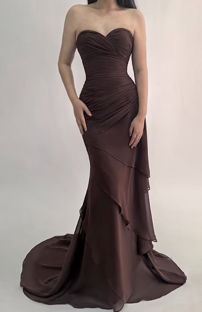 Mermaid Dark Green Sweetheart Tulle Long Prom Dresses Formal Evening Dresses with Rufflest HZ1024