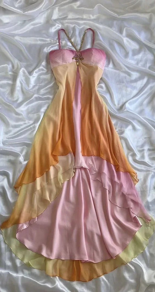 Vintage Spaghetti Straps Chiffon Colorful Party Dress Gothic Short Prom Dress Homecoming Dresses ED02025